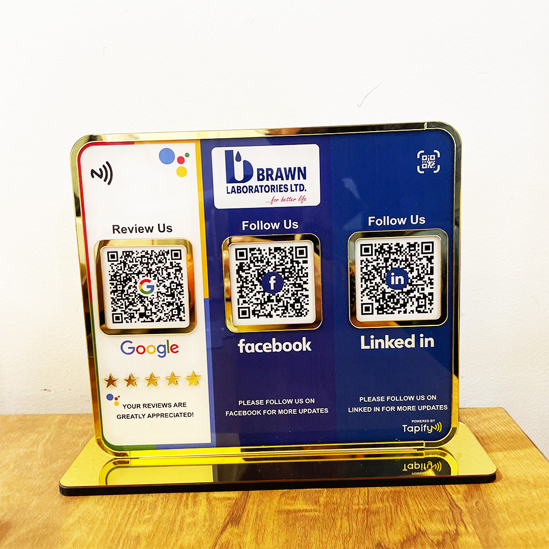 Premium Smart NFC 3-in-1 Table Top Standee - Google, Facebook, LinkedIn - Theme