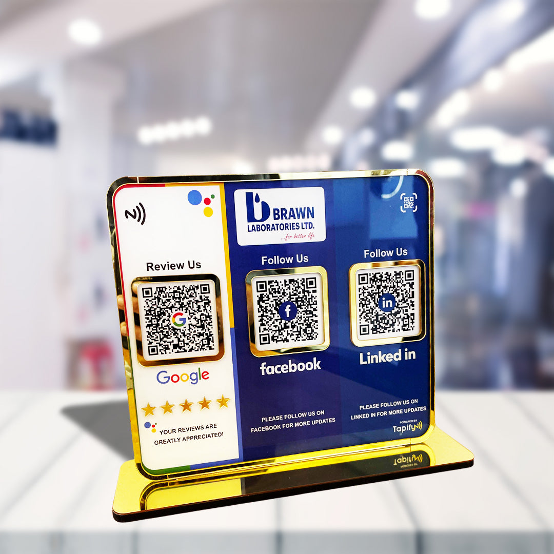 Premium Smart NFC 3-in-1 Table Top Standee - Google, Facebook, LinkedIn - Theme