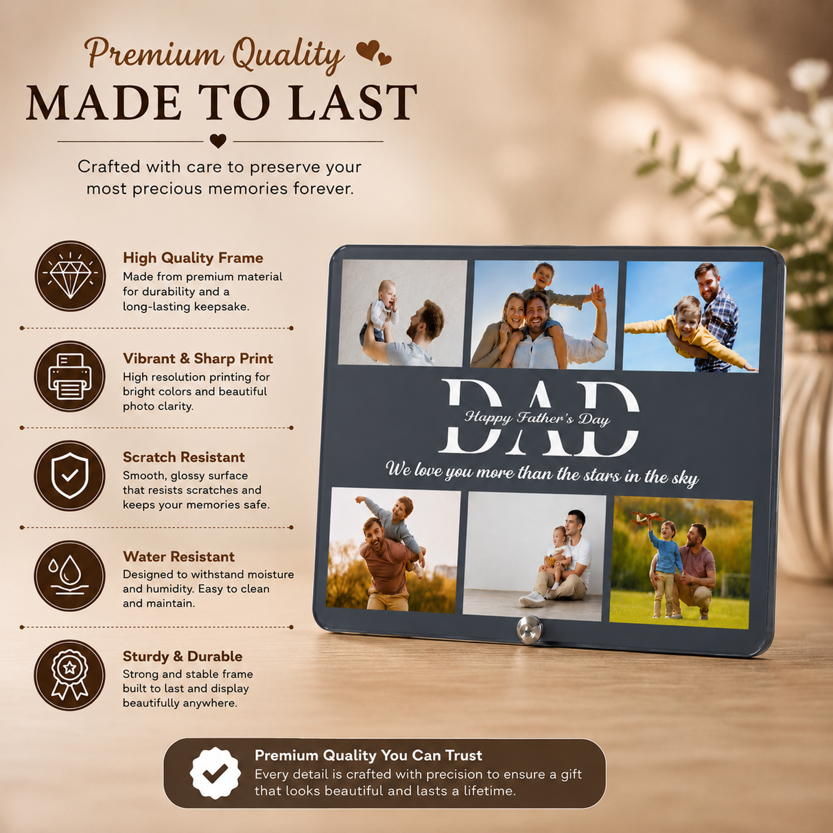Custom Dad Photo Frame with 6 Pictures – Father's Day Gift from Kids