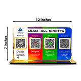 Premium Smart NFC 4QR Table Top Standee | Social Media Theme Edition | Google, Insta, WA, LEAD ALL SPORTS (Big Size)