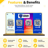 Premium Smart NFC 4QR Table Top Standee | Social Media Theme Edition | Google, Facebook, Instagram, LinkediIn