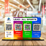 Premium Smart NFC 4QR Table Top Standee | Social Media Theme Edition | Google, Insta, WA, LEAD ALL SPORTS (Big Size)