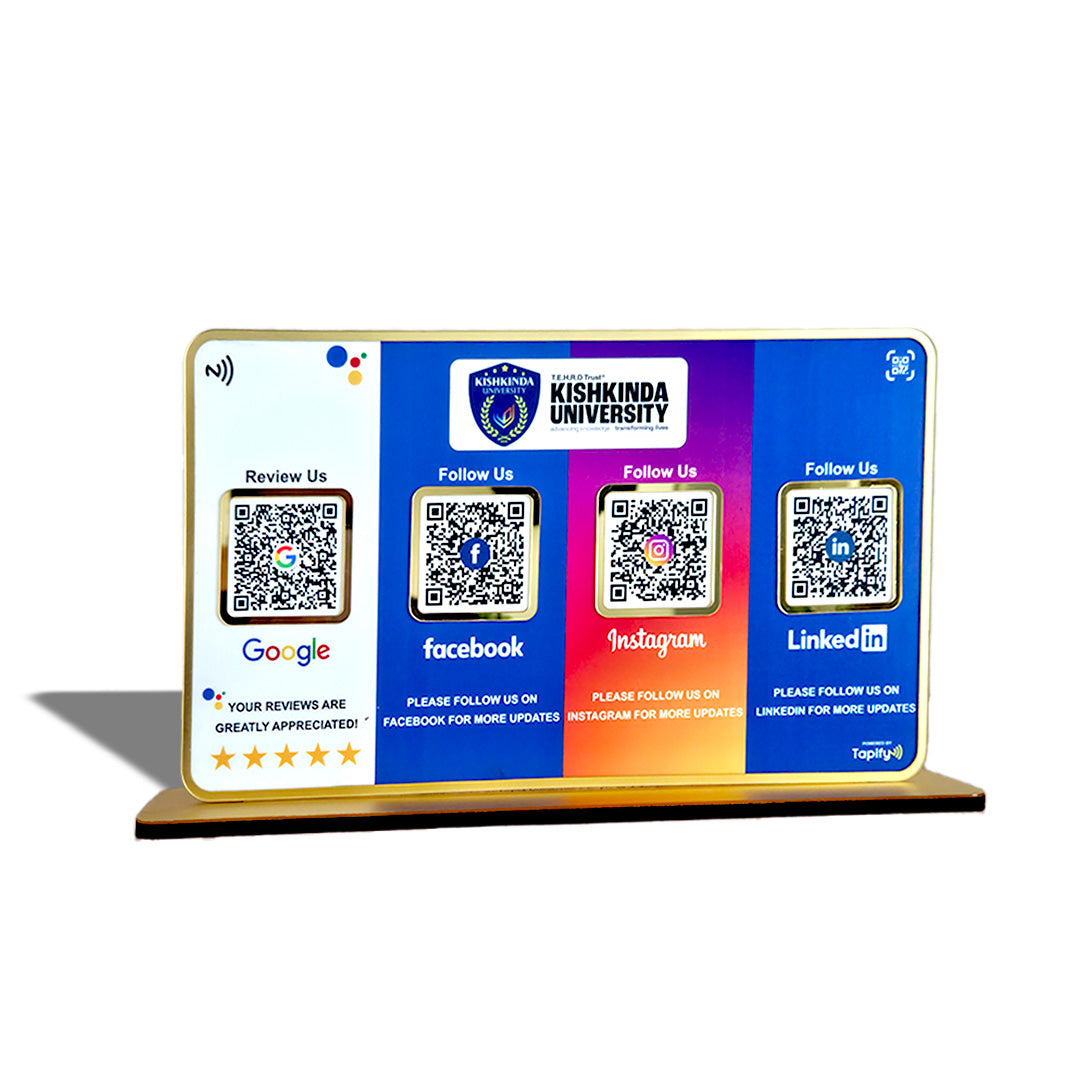 Premium Smart NFC 4QR Table Top Standee | Social Media Theme Edition | Google, Facebook, Instagram, LinkediIn