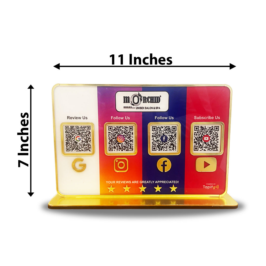 Premium Smart NFC 4QR Table Top Standee | Social Media Theme Edition - GR-IG-FB-YT