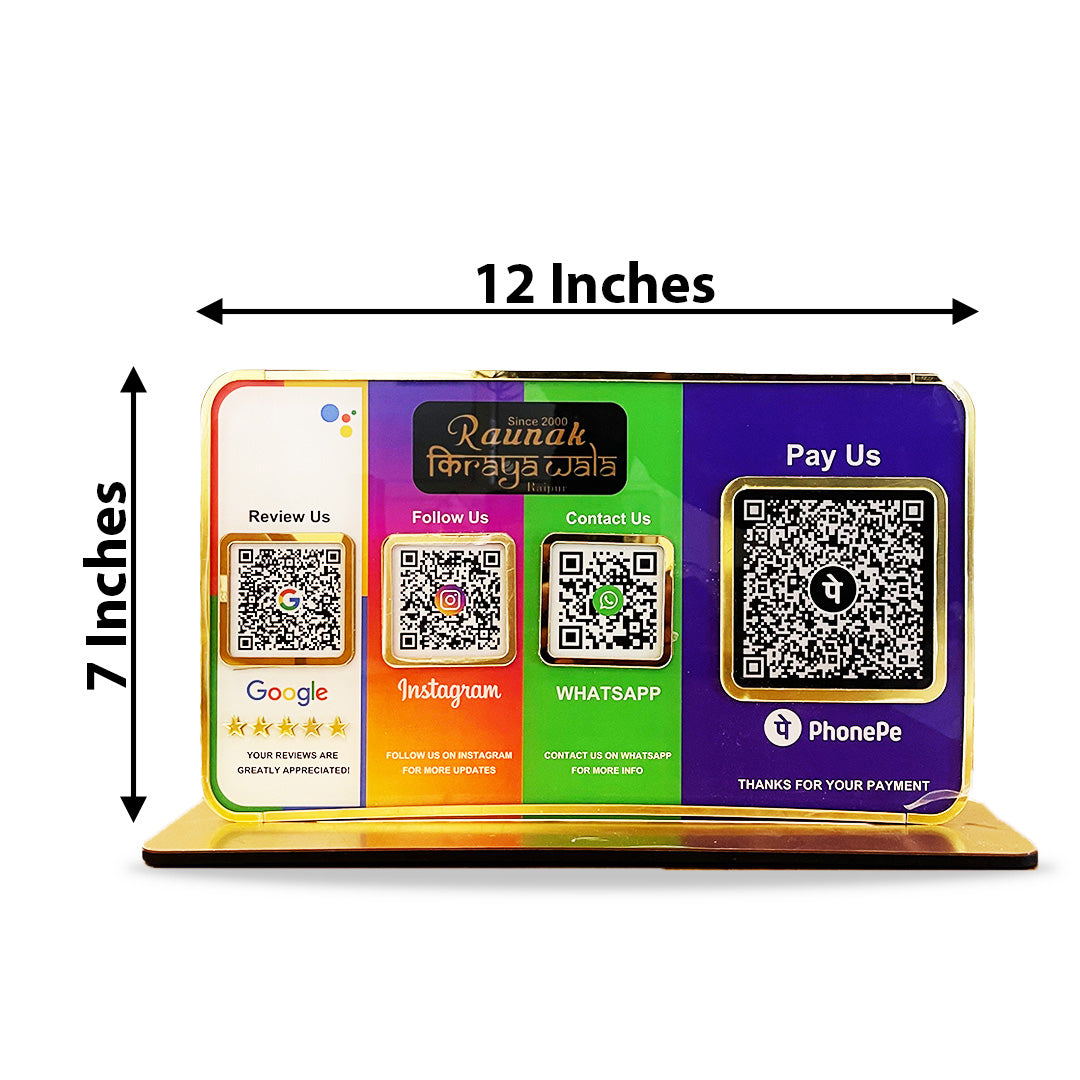 Premium Smart NFC 4QR Table Top Standee  Google, Instagram , Whatsapp with Big PhonePe