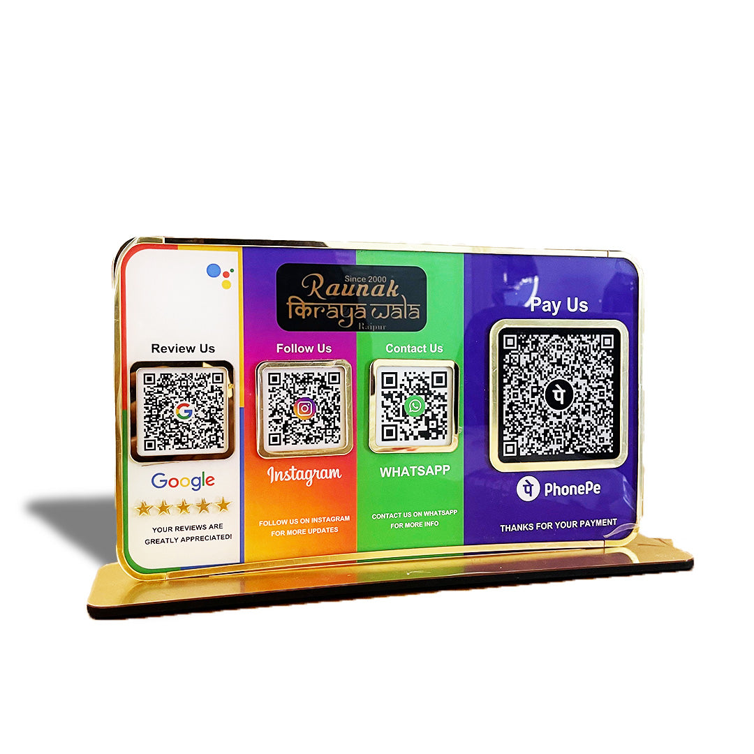Premium Smart NFC 4QR Table Top Standee  Google, Instagram , Whatsapp with Big PhonePe