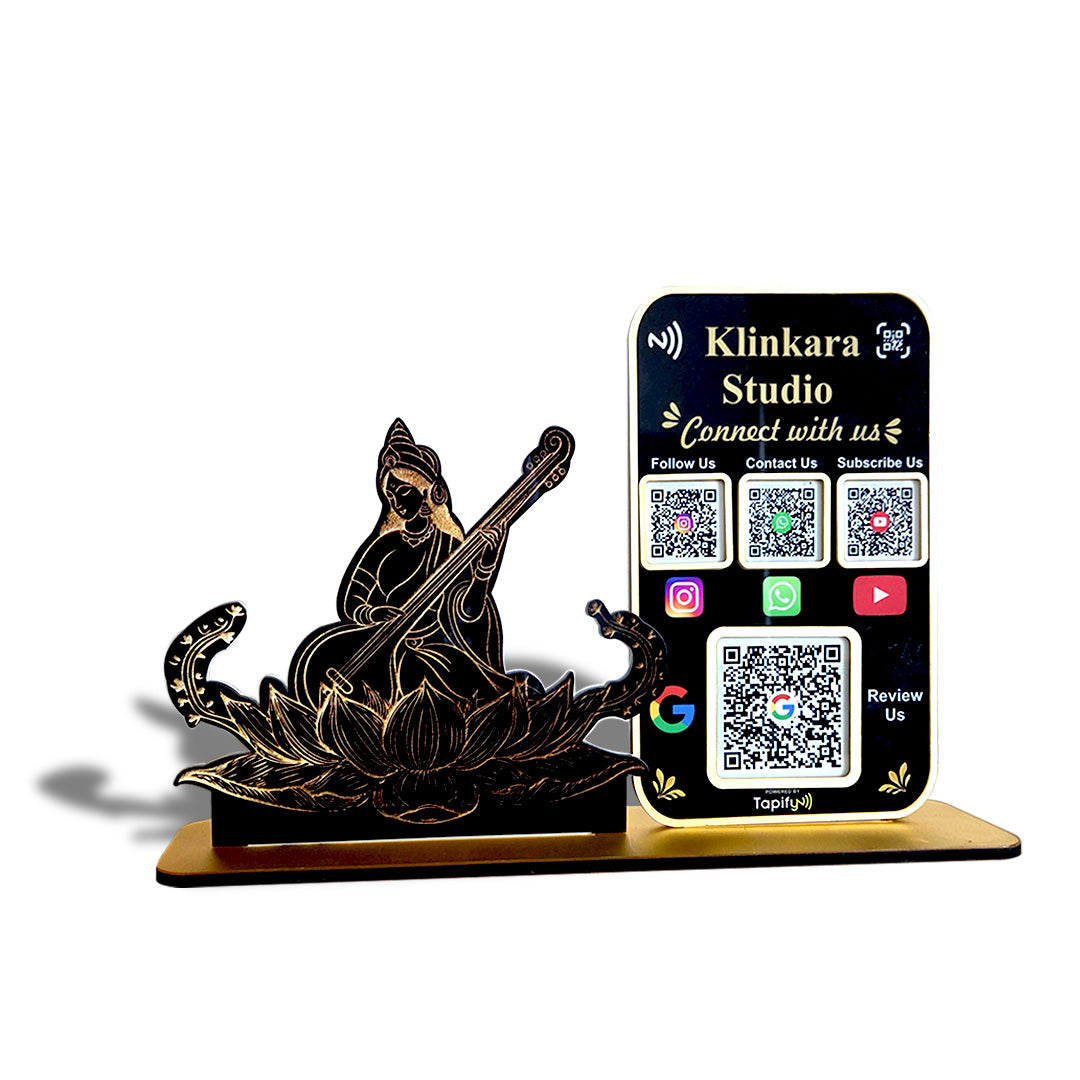 Saraswati Harmony Cutout Shaped - Smart NFC 4 QR Table Top Standee With (Big Google Review)