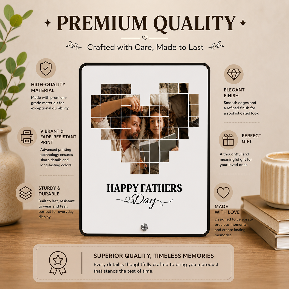 Custom Heart Collage Acrylic Photo Plaque for Dad