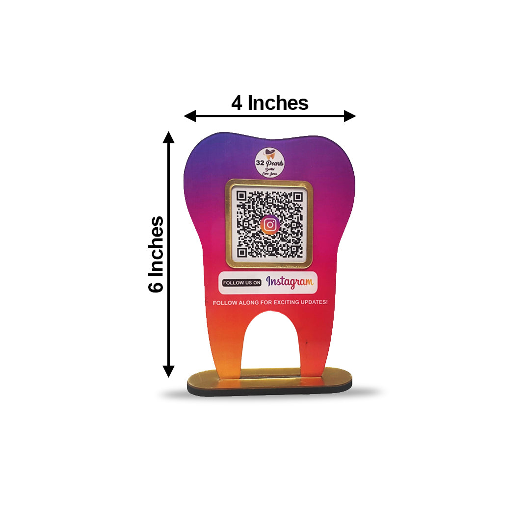 Dental Tooth Shaped NFC Single QR Instagram Theme Standee - For Dentists