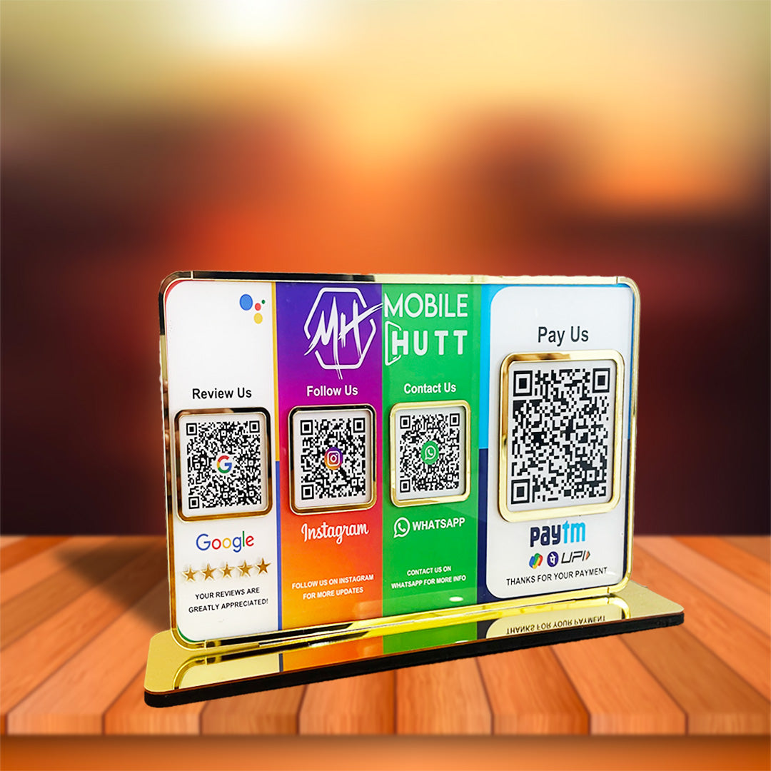 Premium Smart NFC 4QR Table Top Standee  Google, Instagram , Whatsapp with Big UPI  II