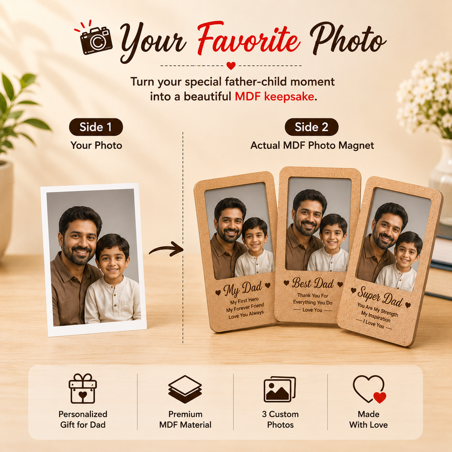 Personalized Photo Fridge Magnet – Custom MDF Gift for Father & Son/Daughter card 2