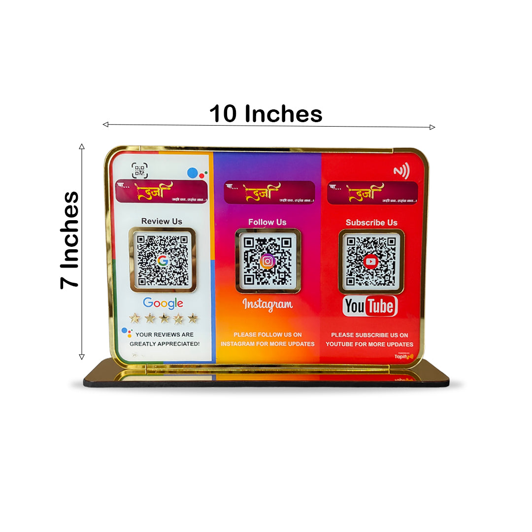 Premium Smart NFC 3QR Table Top Standee | Social Media Theme Edition - YouTube,Instagram,Google