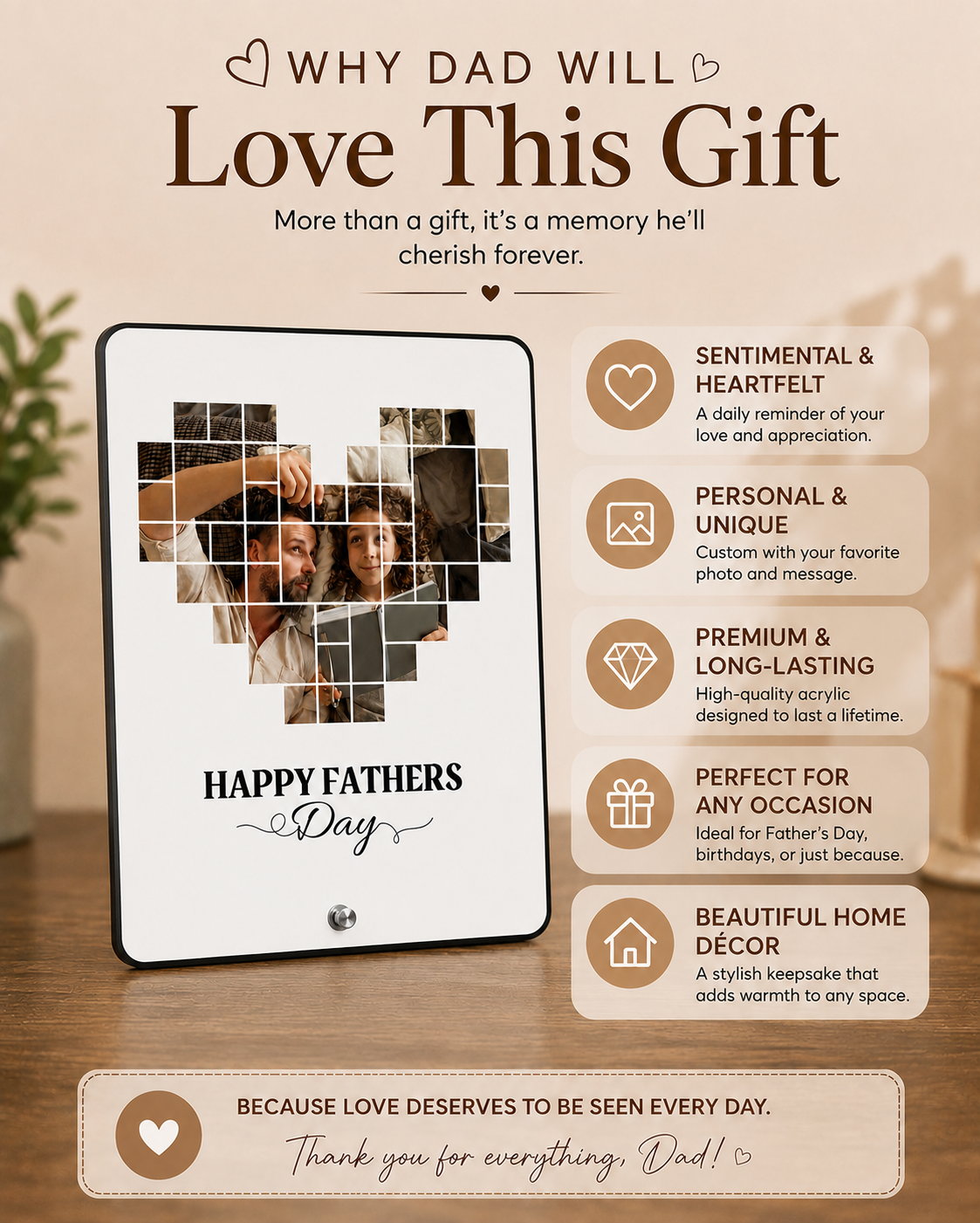 Custom Heart Collage Acrylic Photo Plaque for Dad