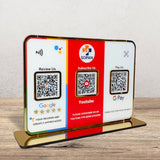Premium Smart NFC 3QR Table Top Standee | Social Media Theme Edition-Google,Youtube,UPI