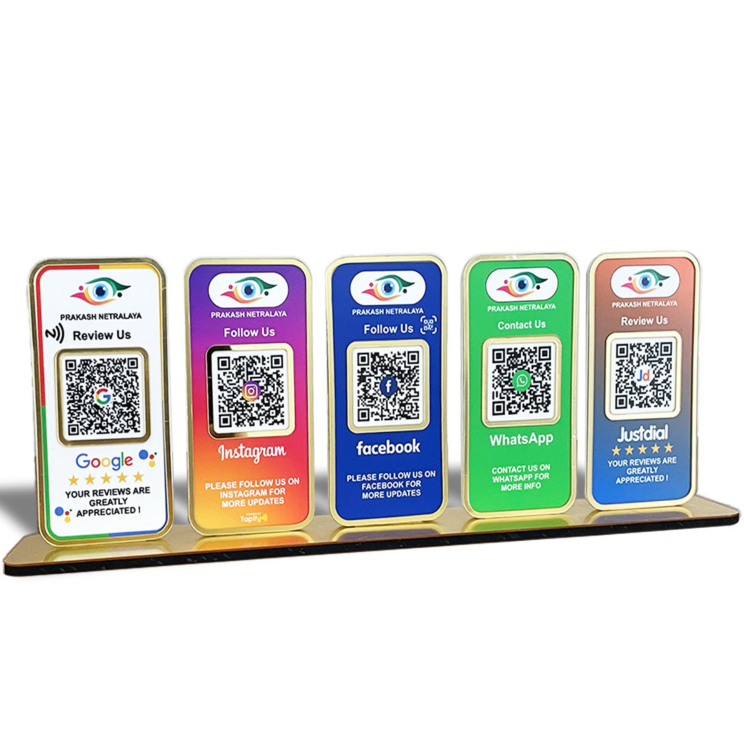 New Premium |Social Media Theme Edition | 5 in 1 Smart NFC Standee For - Google, Instagram, Facebook, Whatsapp, Justdial