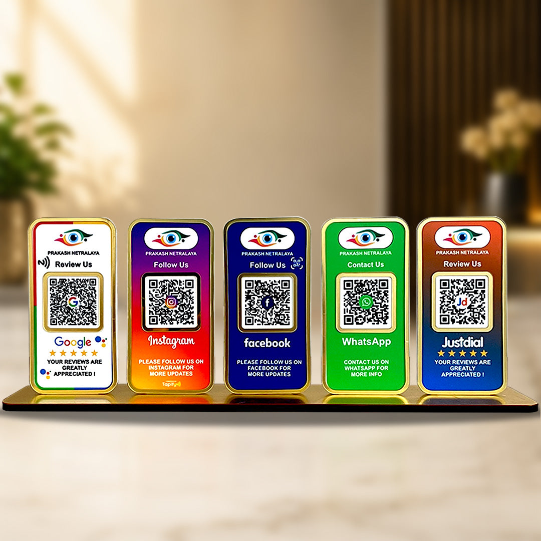 New Premium |Social Media Theme Edition | 5 in 1 Smart NFC Standee For - Google, Instagram, Facebook, Whatsapp, Justdial