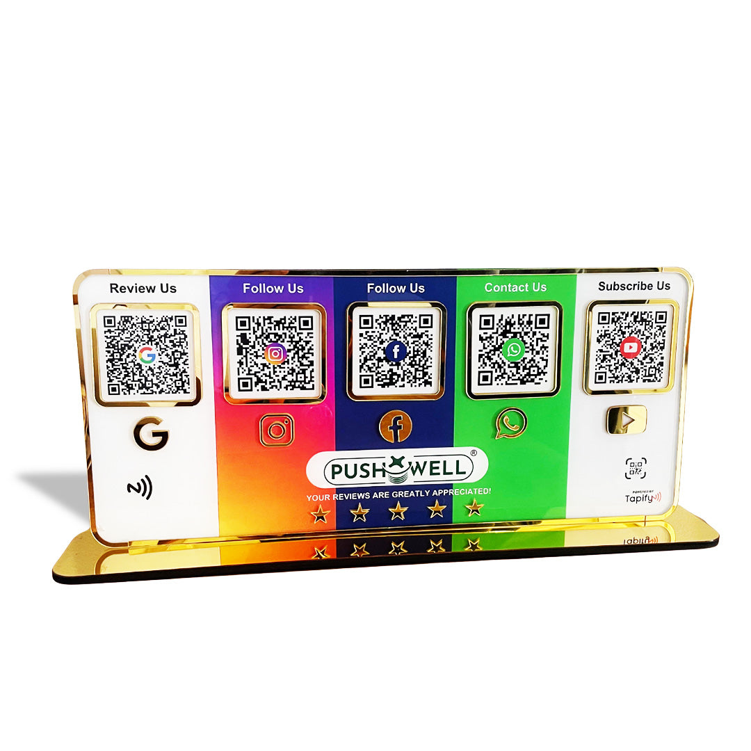 Premium Smart NFC Standee - 5QR Table Top Standee | Google, Instagram , Facebook, Whatsapp, YouTube
