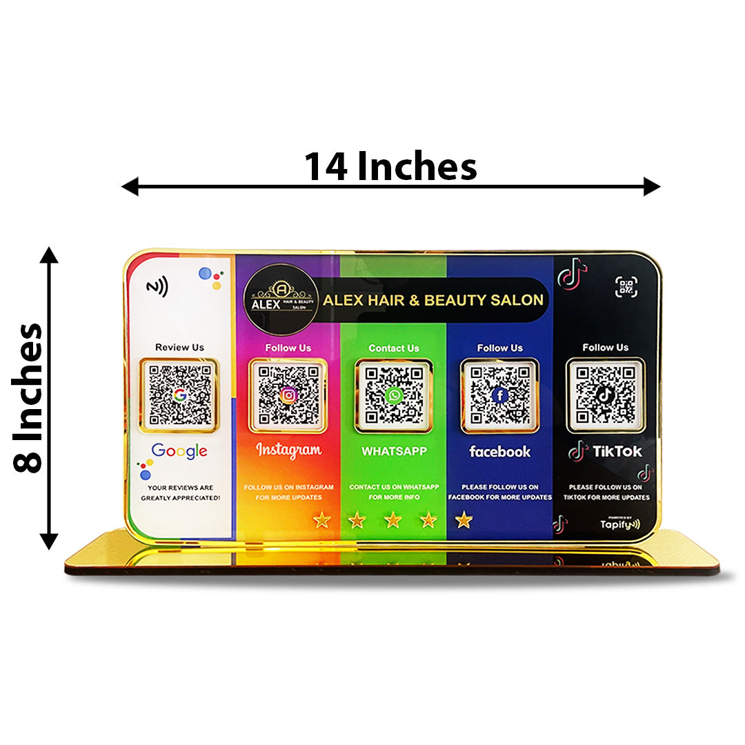 Premium Smart NFC Standee - 5QR Table Top Standee | Google, Instagram, Whatsapp, Facebook, TikTok
