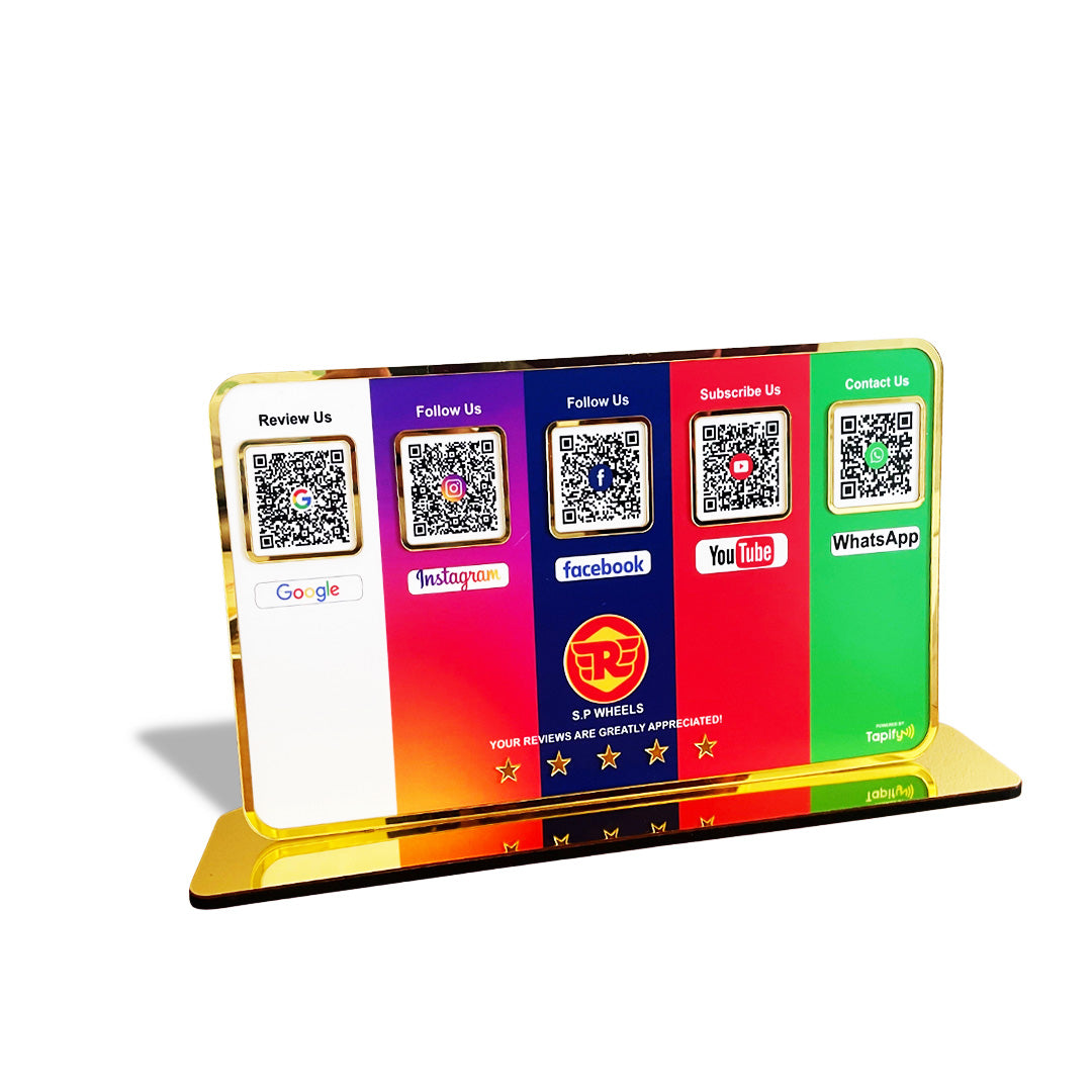 Premium Smart NFC Standee - 5QR Table Top Standee | Google, Instagram, Facebook, Youtube, WhatsApp