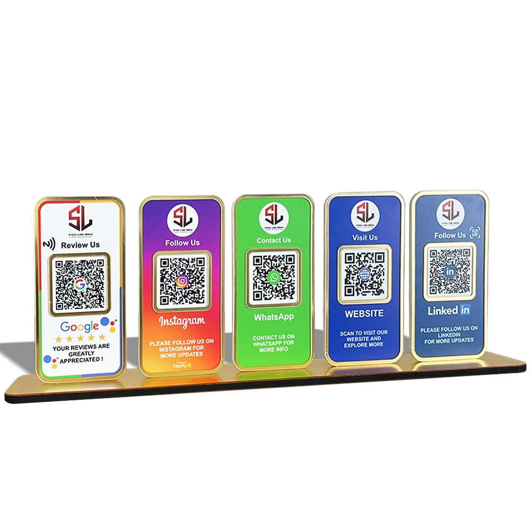 New Premium |Social Media Theme Edition | 5 in 1 Smart NFC Standee For - Google, Instagram, Whatsapp, Website & LinkedIn