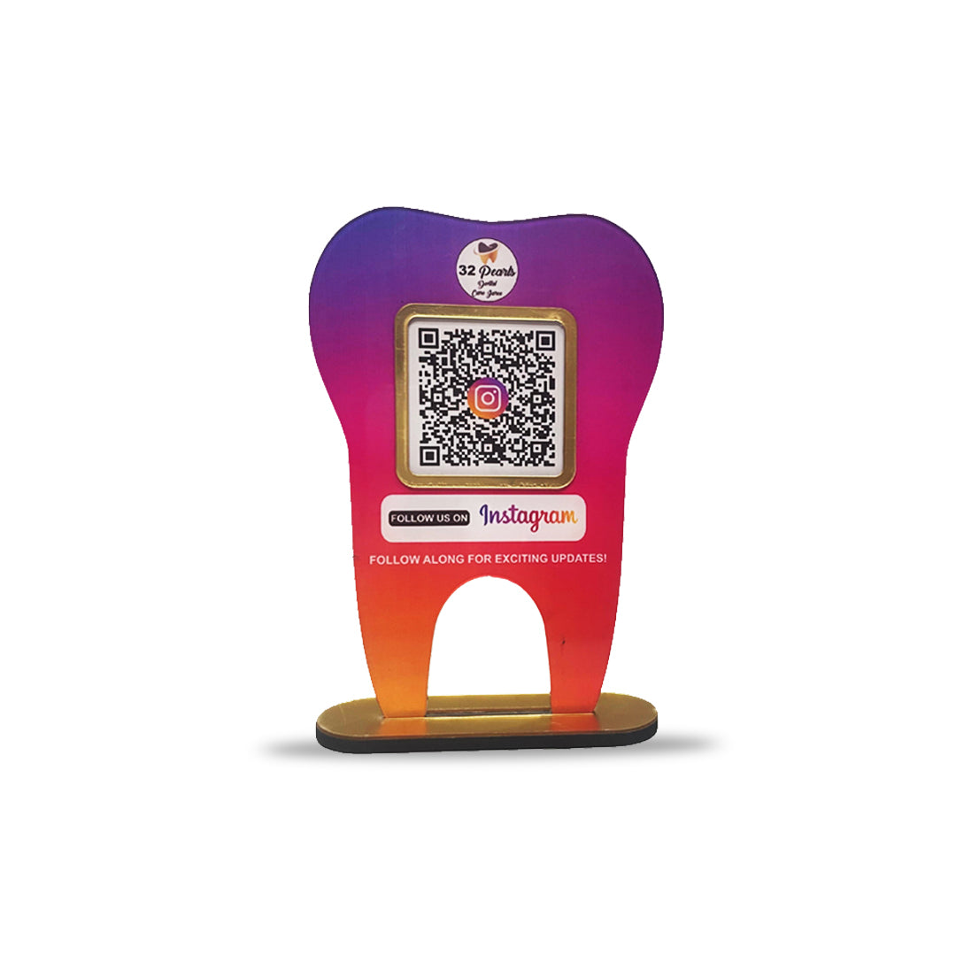Dental Tooth Shaped NFC Single QR Instagram Theme Standee - For Dentists