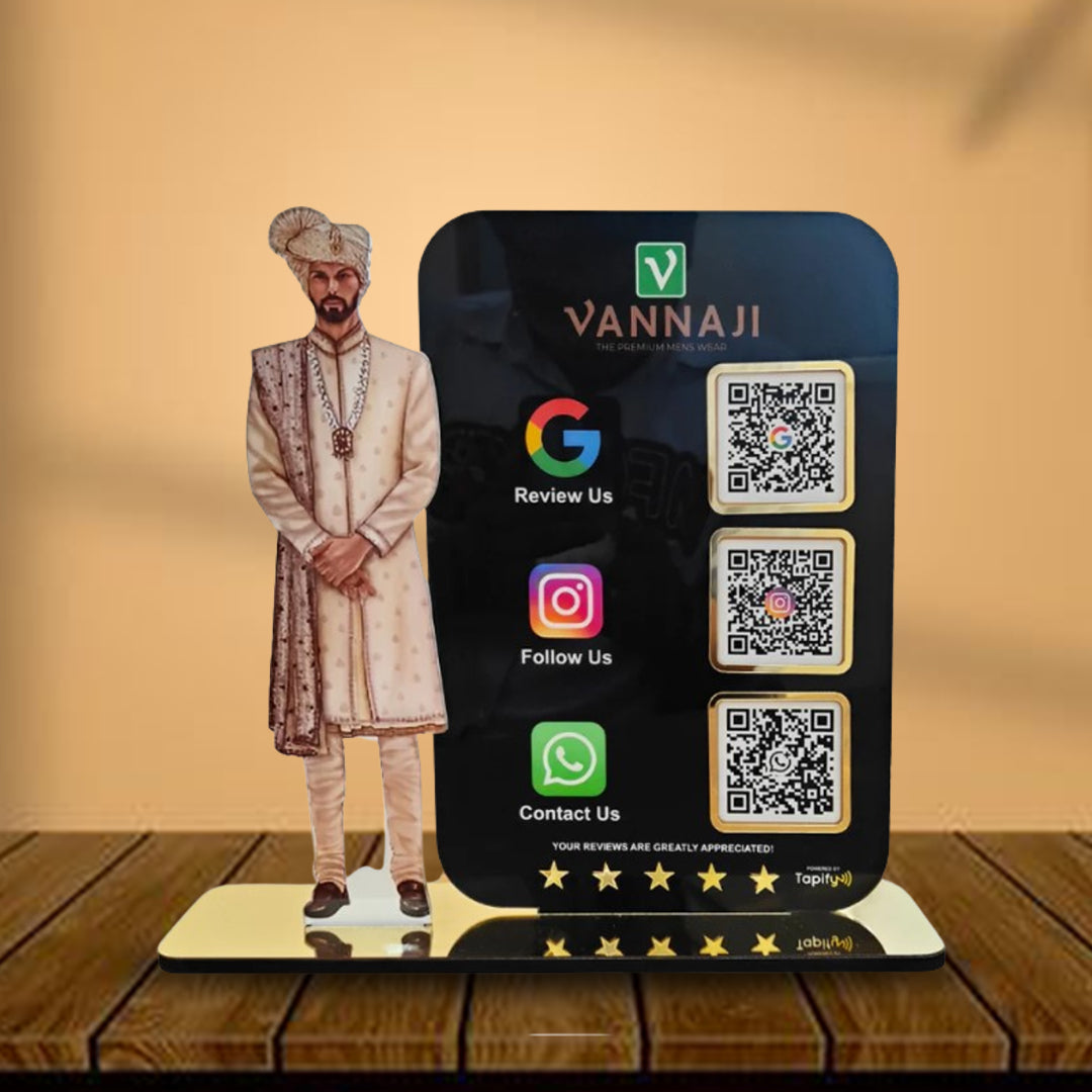 Sherwani Cutout Shape - Smart NFC 3QR Table Top Standee
