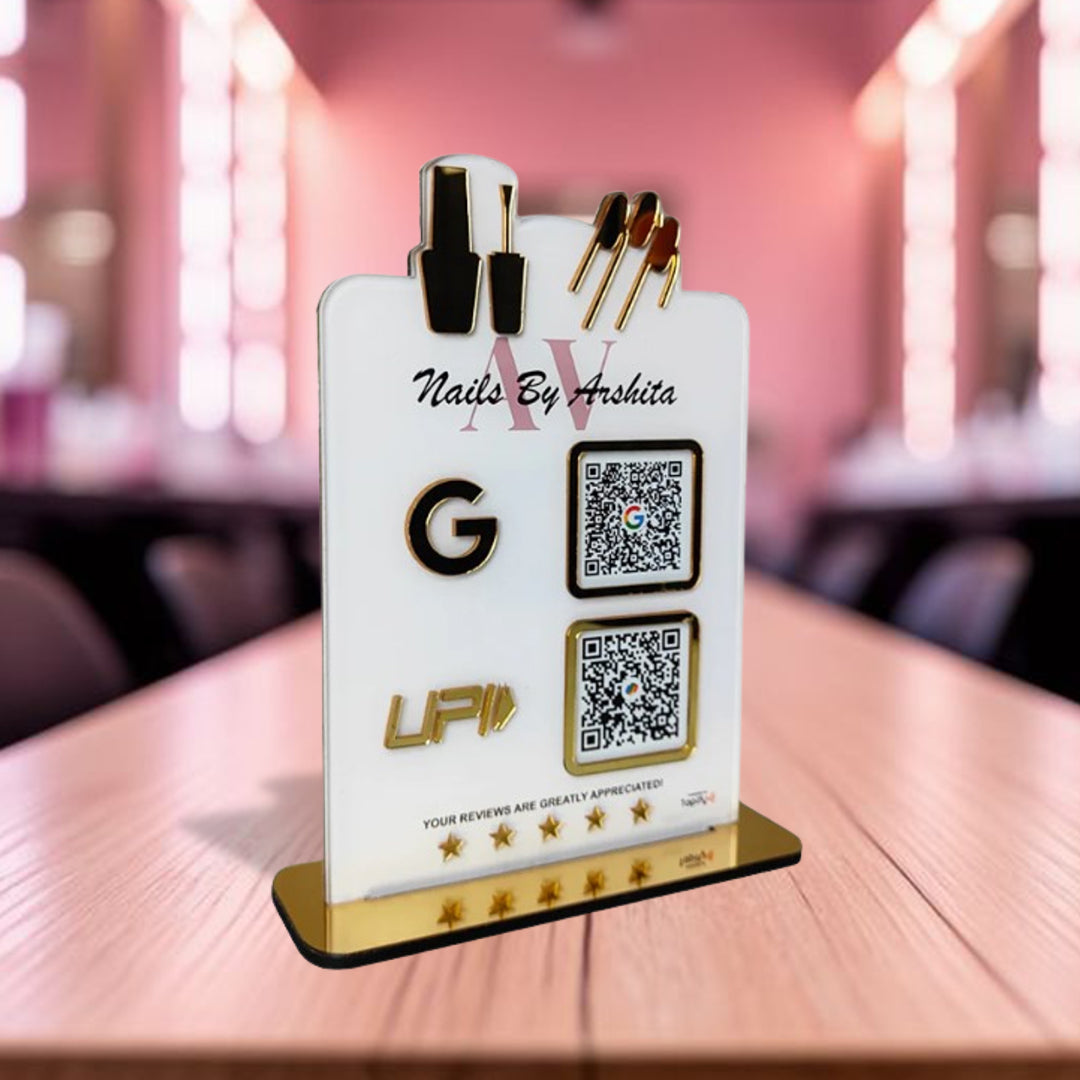 Nails Cutout Shaped - Smart NFC 2-in-1 Table Top Standee | White Colour | Portrait Style