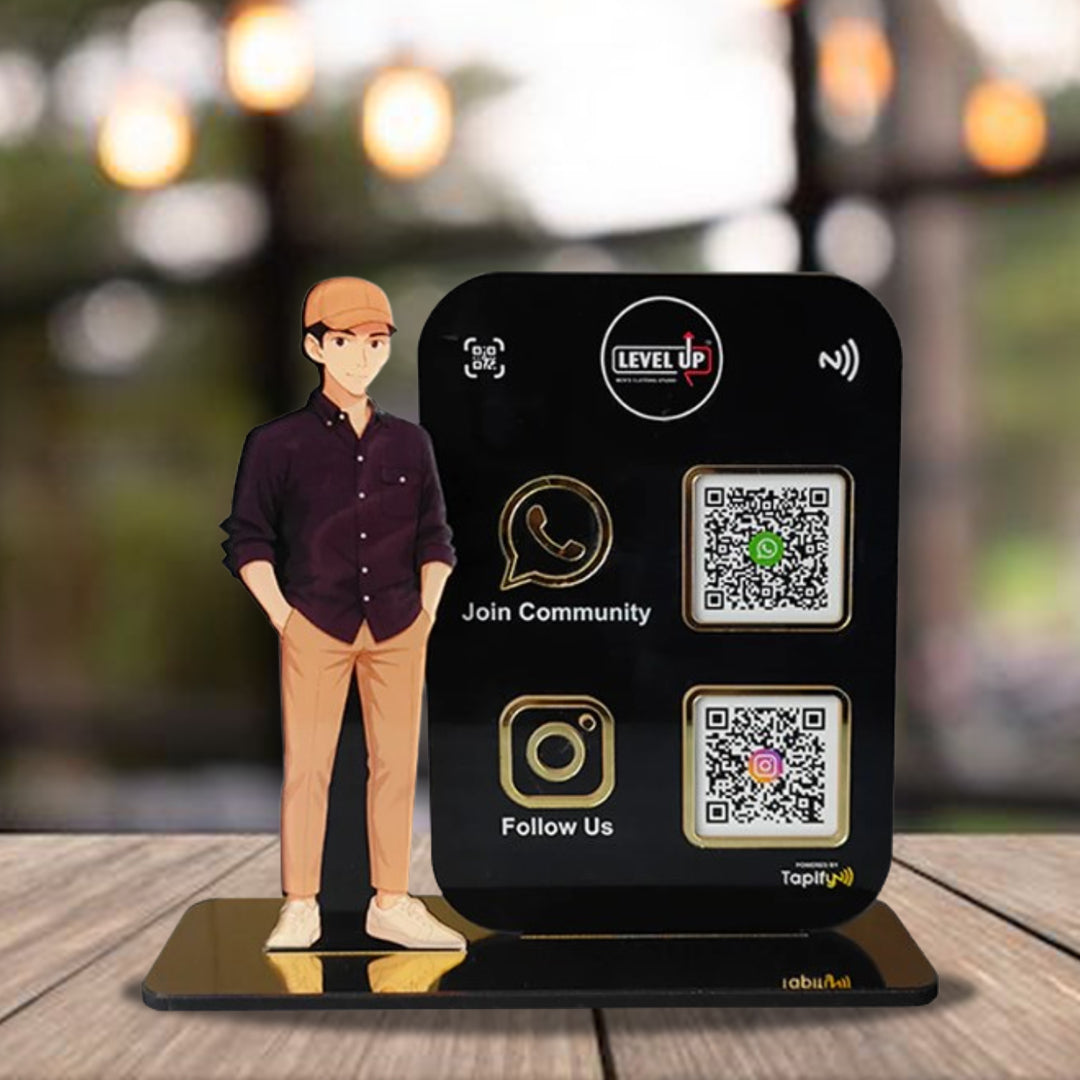 Boy Cutout Smart NFC 2QR Standee - For Garment Shop