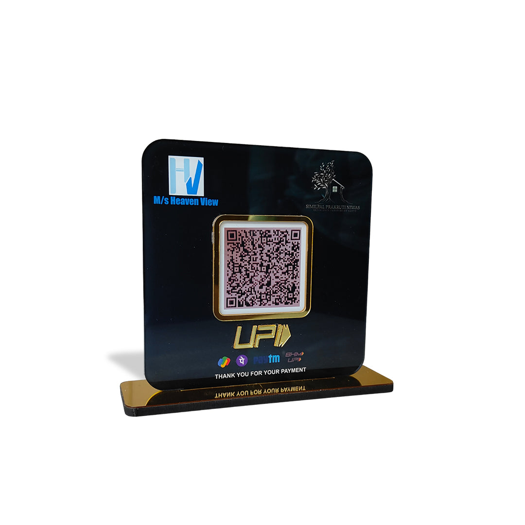 UPI Payment - 1 QR Table Top Standee - Black colour ( Without NFC )