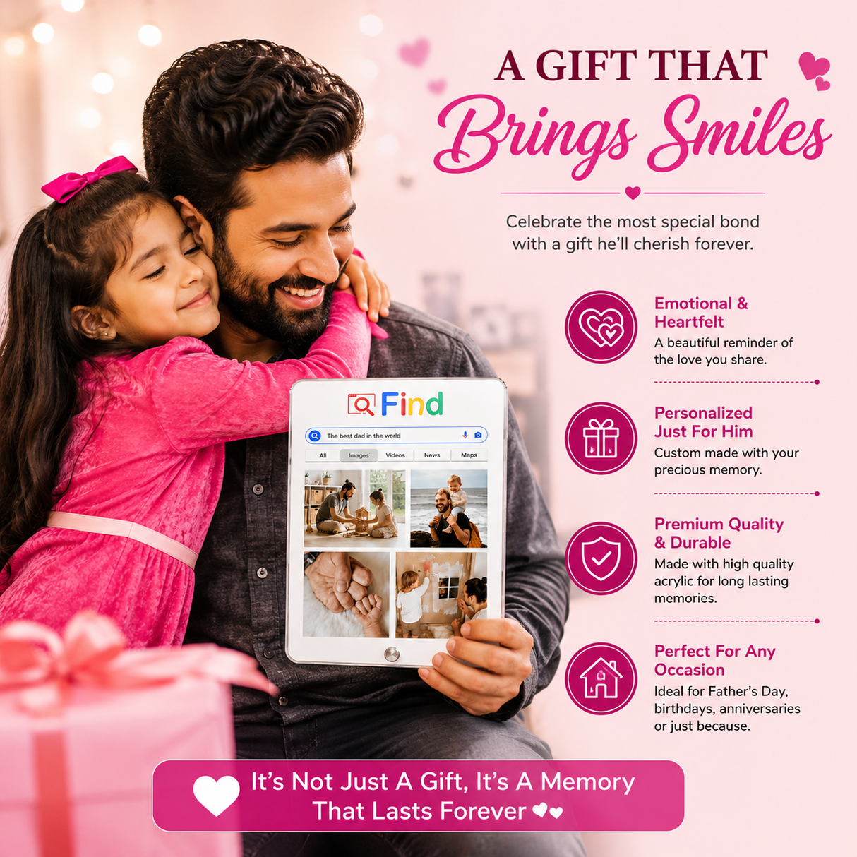 World's Best Dad Google Search  Photo Frame - Custom Acrylic Gift for Father & Son/Daughter ( 4 Photos )