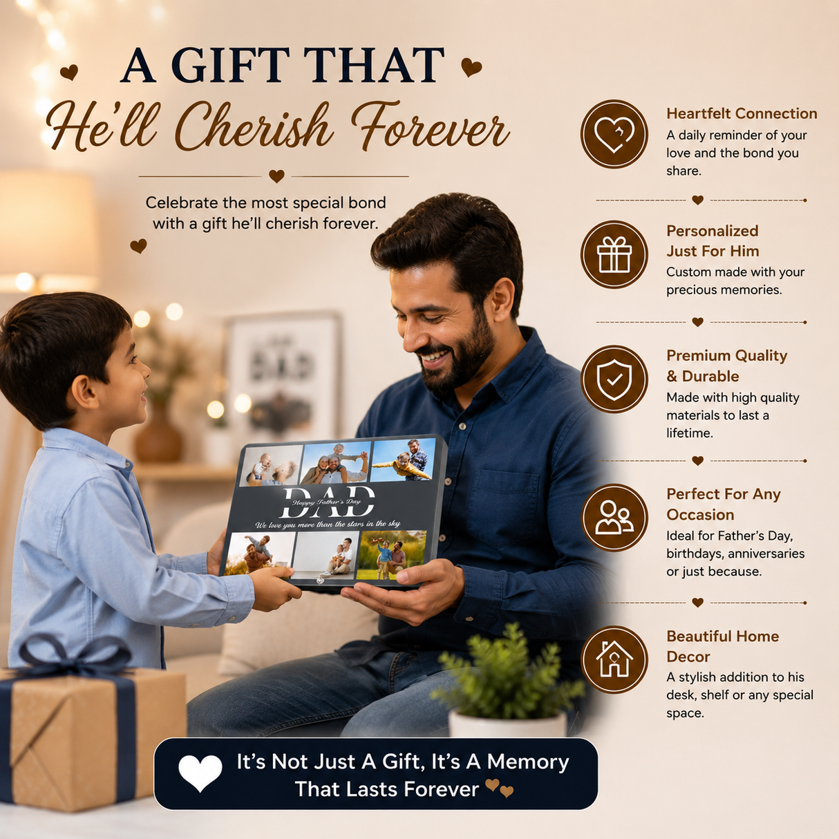 Custom Dad Photo Frame with 6 Pictures – Father's Day Gift from Kids