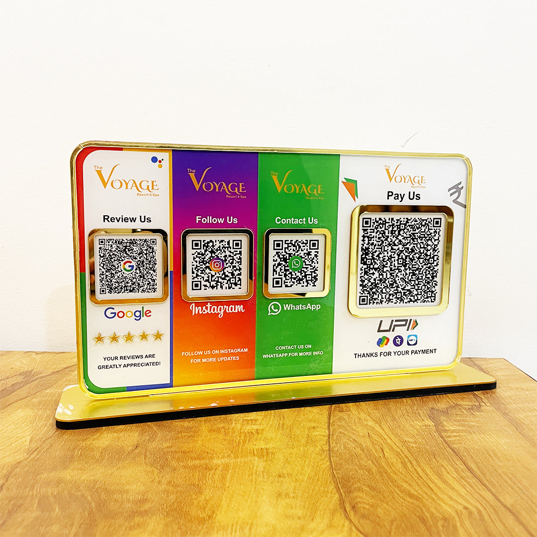 Premium Smart NFC 4QR Table Top Standee  Google, Instagram , Whatsapp with Big UPI