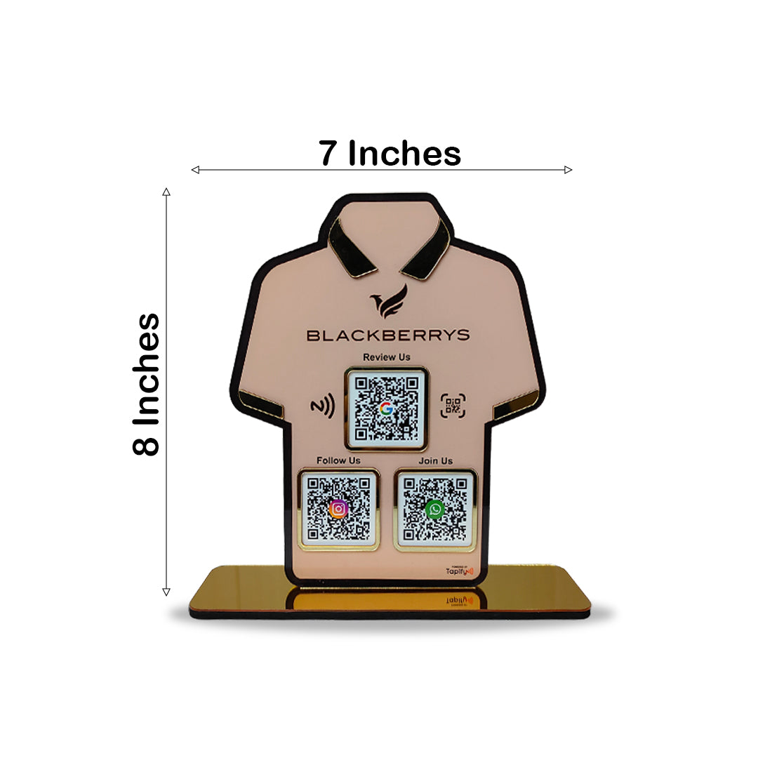 T-Shirt Shaped Custom background - Smart NFC 3-in-1 Tabletop Standee – For Garment Shops