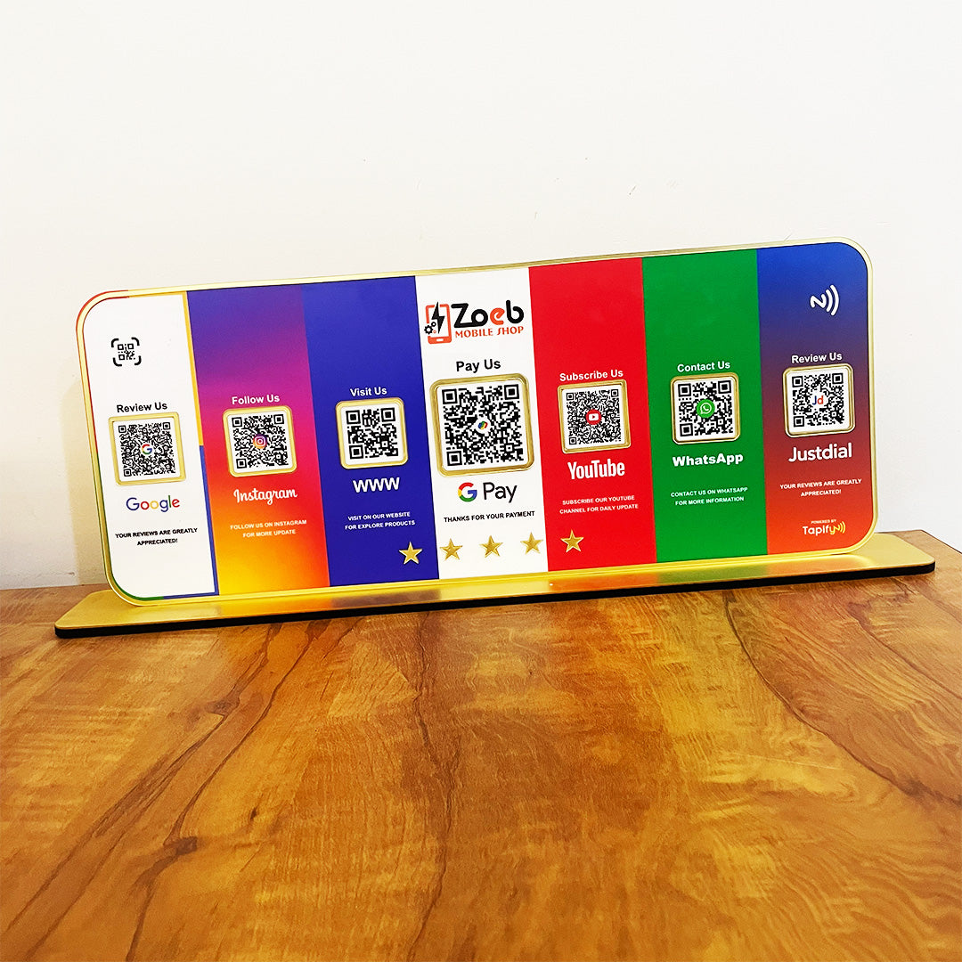 Premium Smart NFC Standee - 7QR Table Top Standee | Social Media Theme Edition