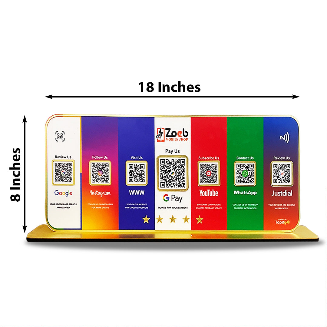 Premium Smart NFC Standee - 7QR Table Top Standee | Social Media Theme Edition