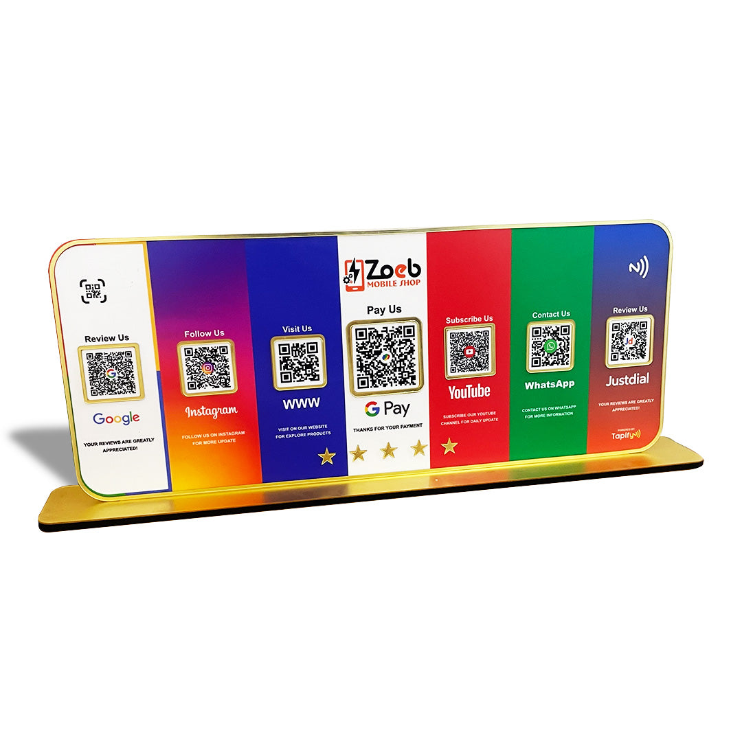 Premium Smart NFC Standee - 7QR Table Top Standee | Social Media Theme Edition