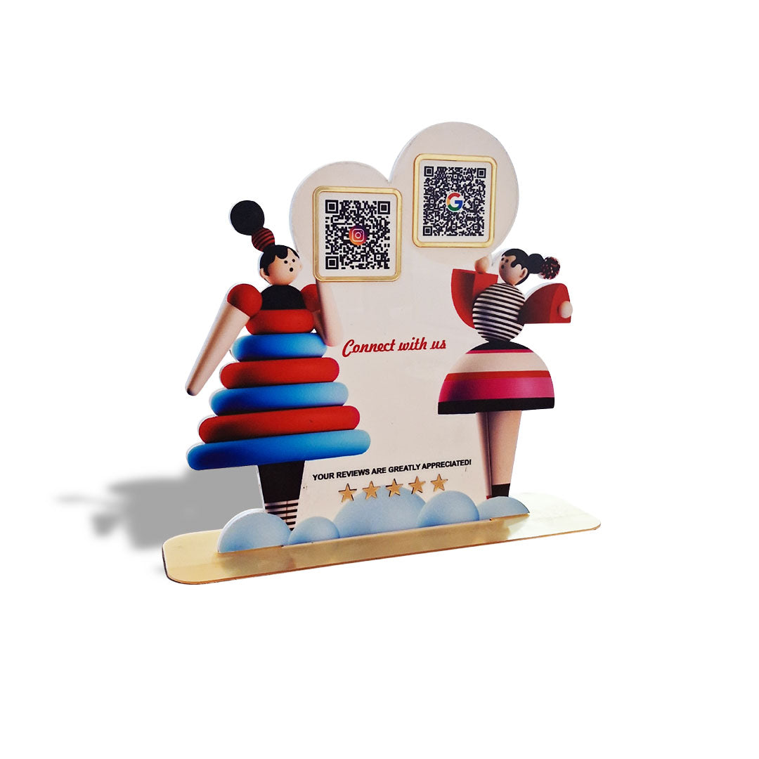 Doll Cutout Shaped Smart NFC 2QR Tabletop Standee