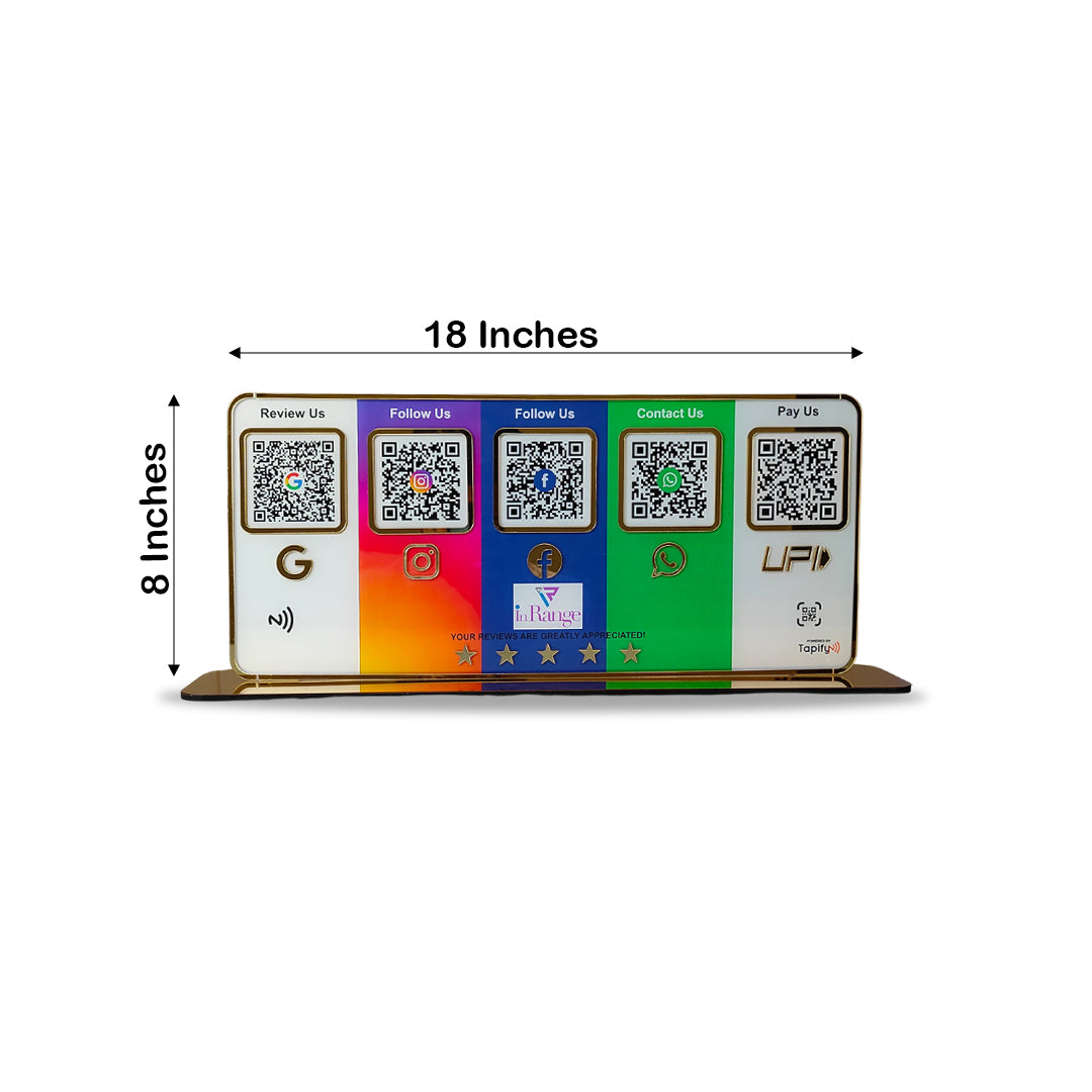 Premium Smart NFC Standee - 5QR Table Top Standee | Social Media Theme Edition