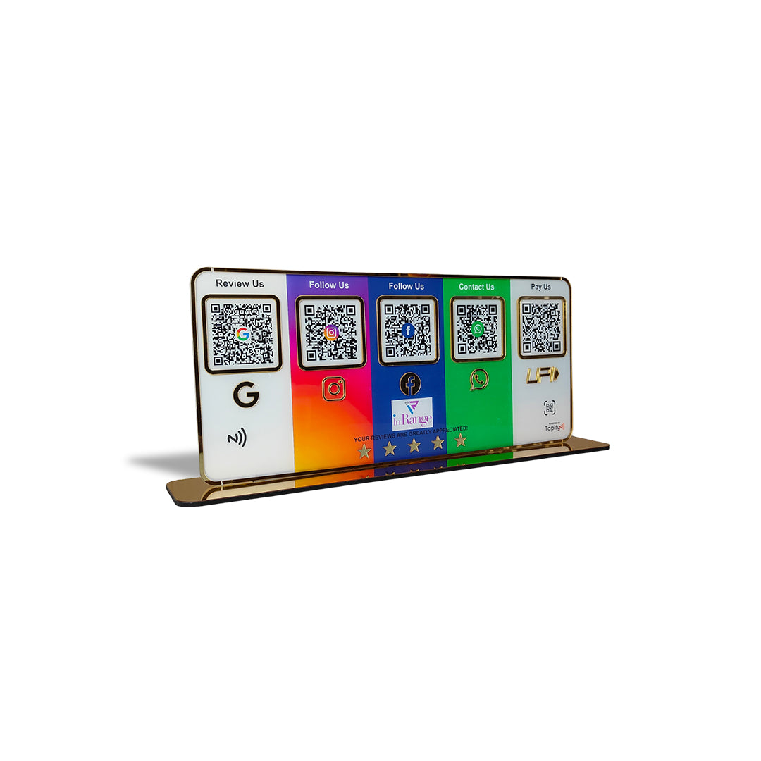 Premium Smart NFC Standee - 5QR Table Top Standee | Social Media Theme Edition