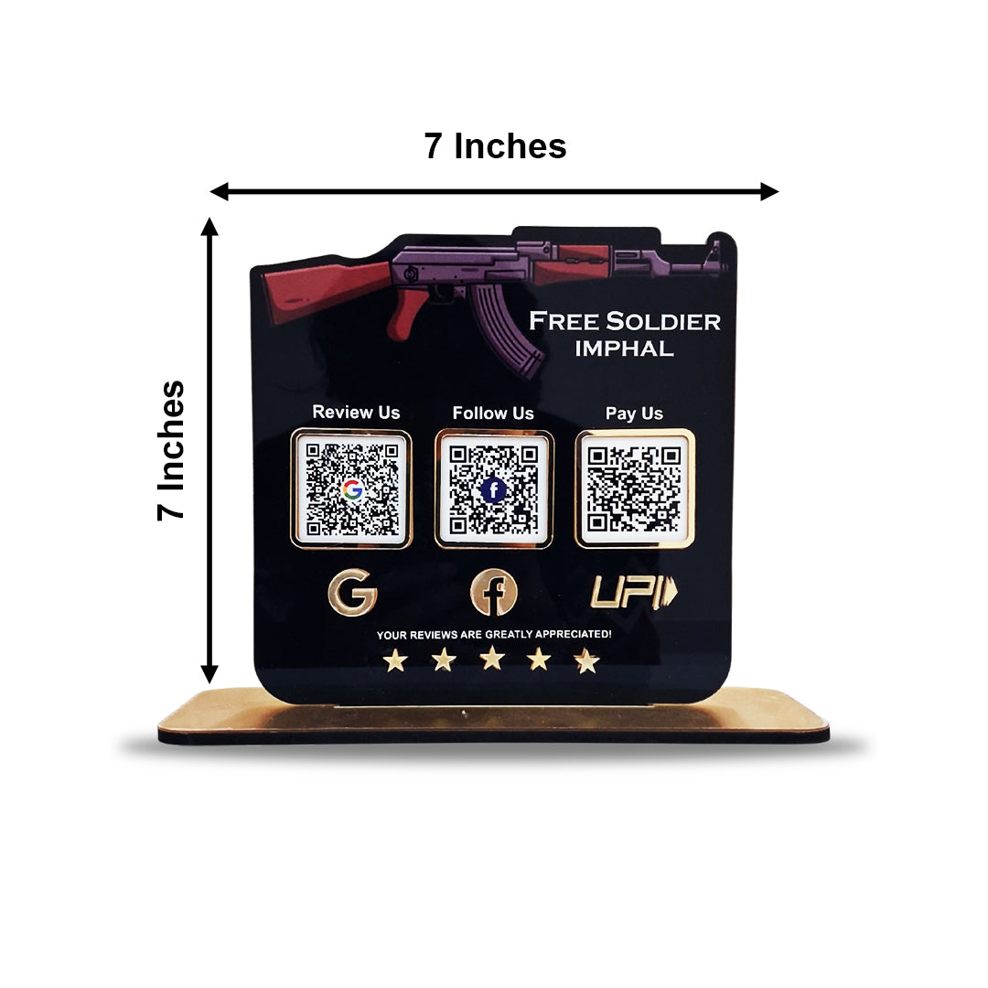 Gun Cutout Shaped 2QR Table Top Smart NFC Standee