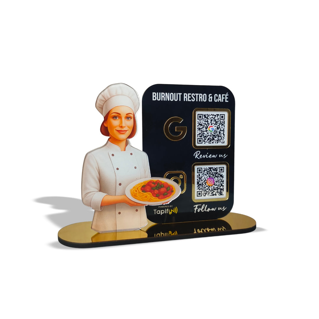 Chef Cutout Smart NFC 2QR Standee - For Restaurant – Tapify