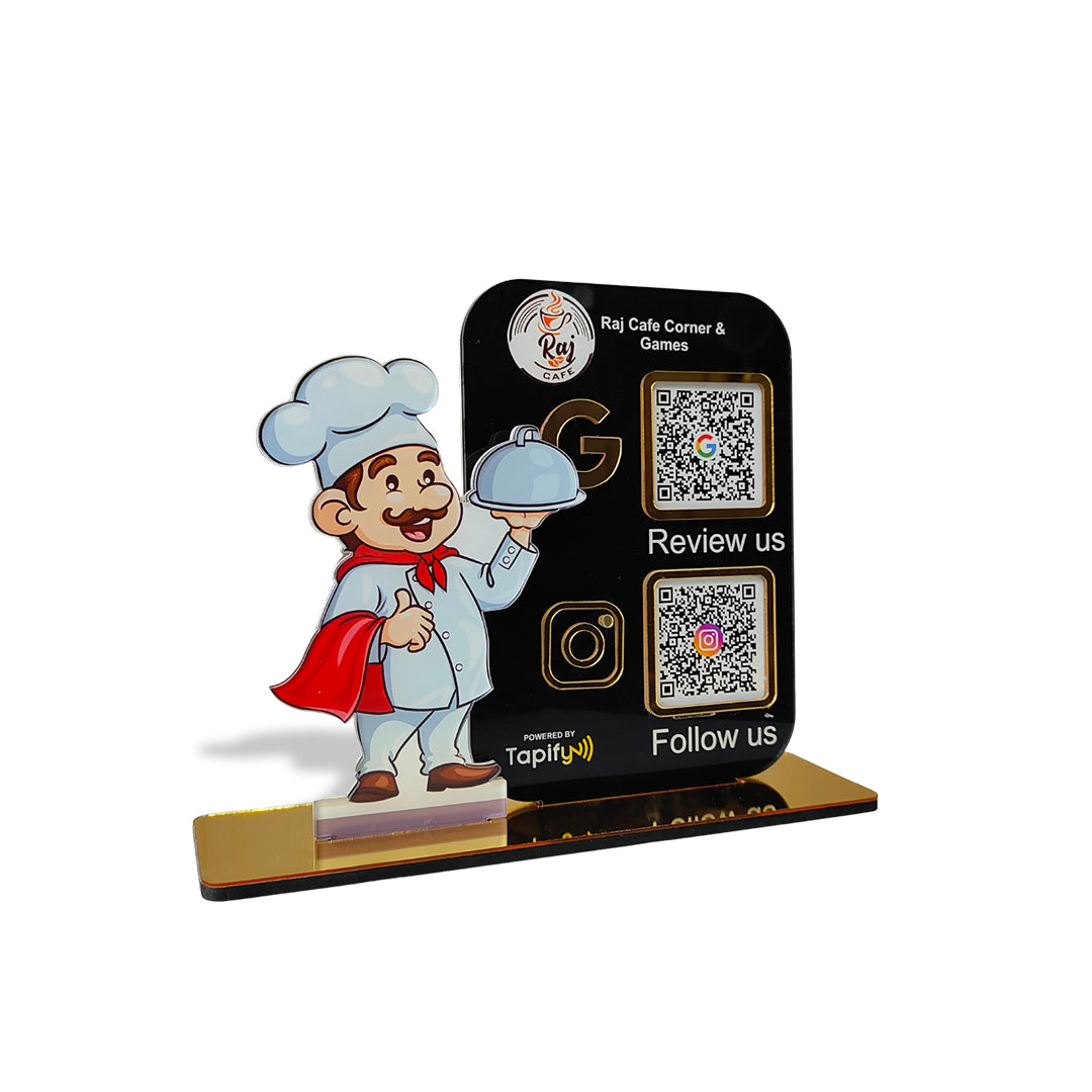 Male Chef Cutout Smart NFC 2QR Standee - For Restaurant