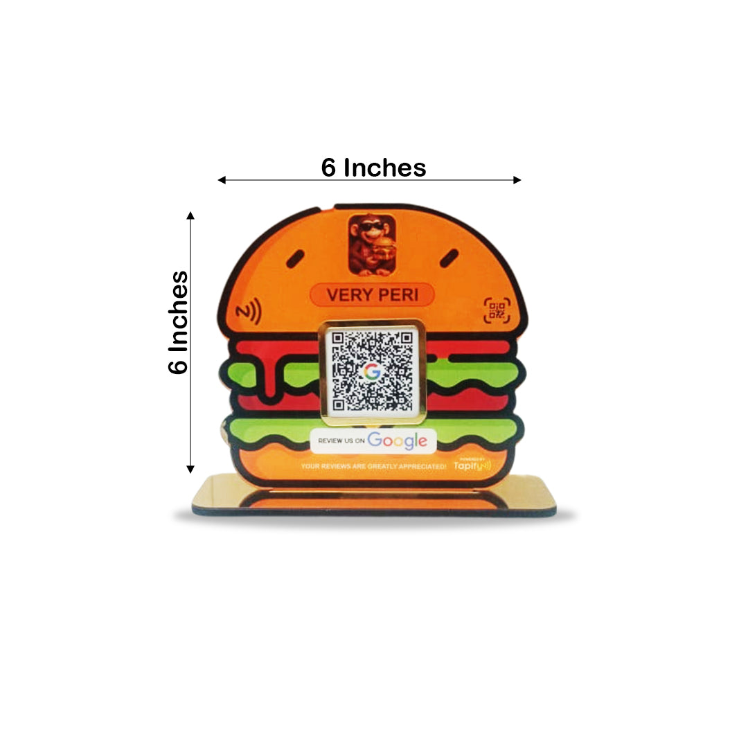 Burger Cutout Shape Standee - Smart NFC 1 QR Table Top Standee