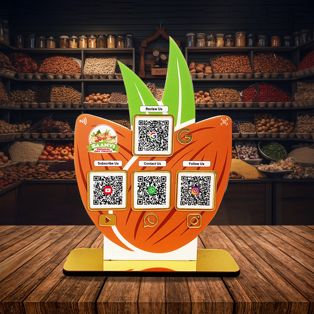 Almond Shaped Smart NFC 4 QR Standee