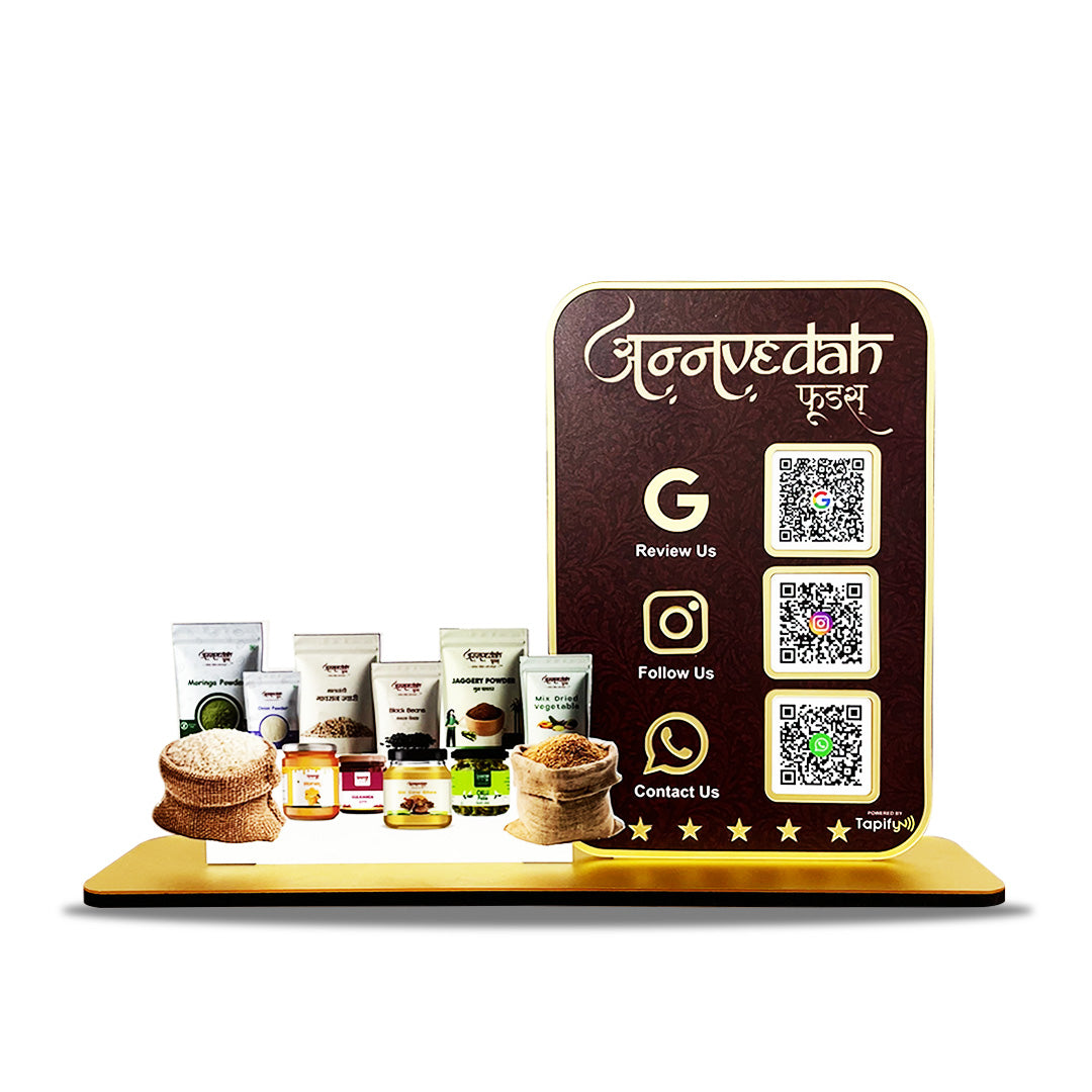 Grocery & Spices Cutout Shaped 3QR Table Top Smart NFC Standee