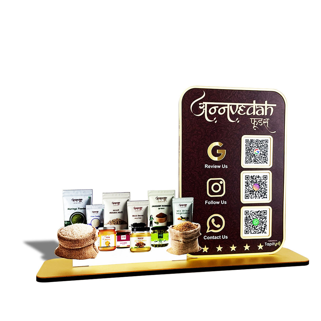 Grocery & Spices Cutout Shaped 3QR Table Top Smart NFC Standee
