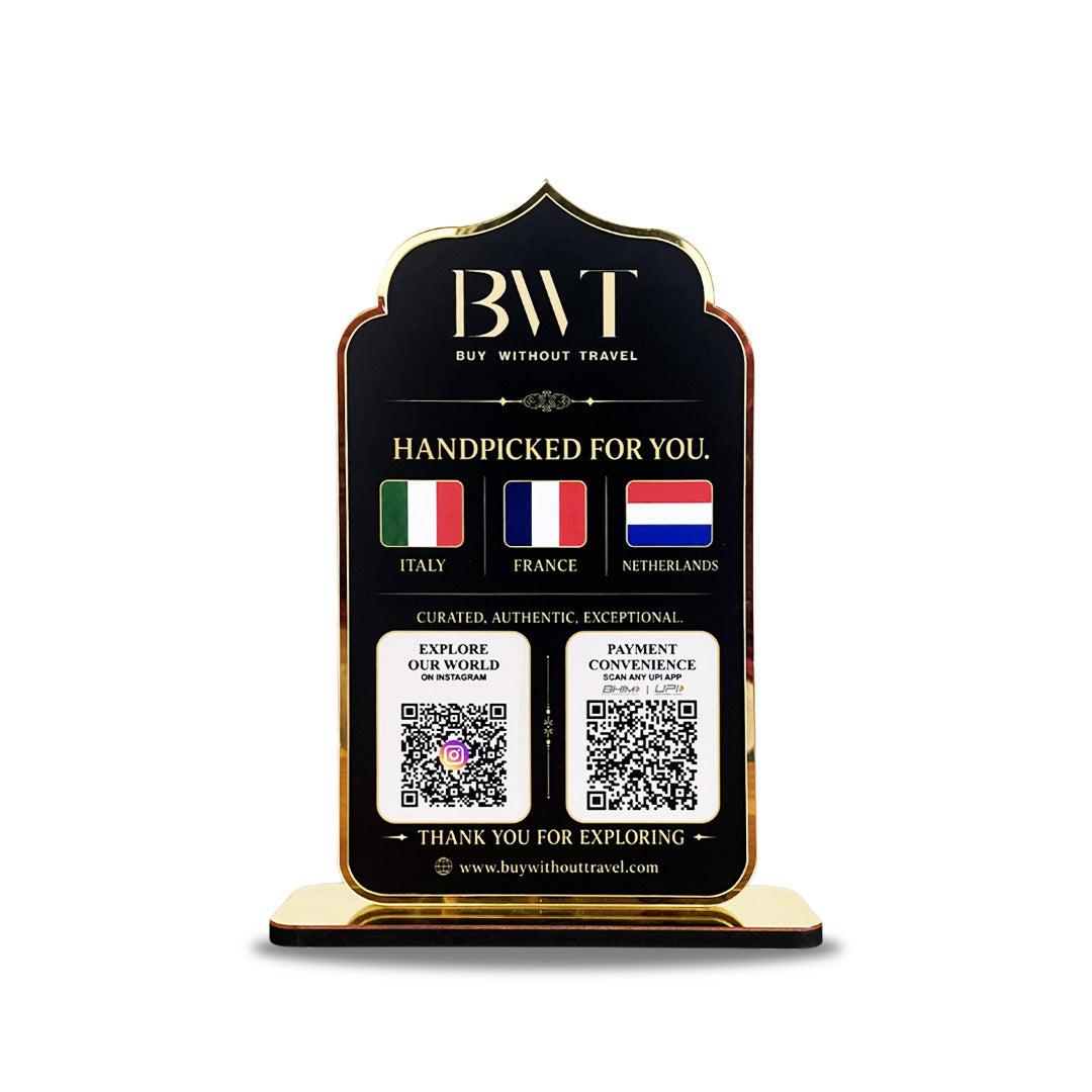 Premium Smart NFC 3-in-1 Table Top Standee - Arch Style - Black Gold Edition