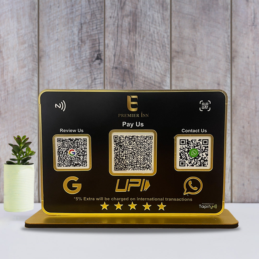 Premium Smart NFC 3-in-1 Table Top Standee | Black Colour (BIG UPI)