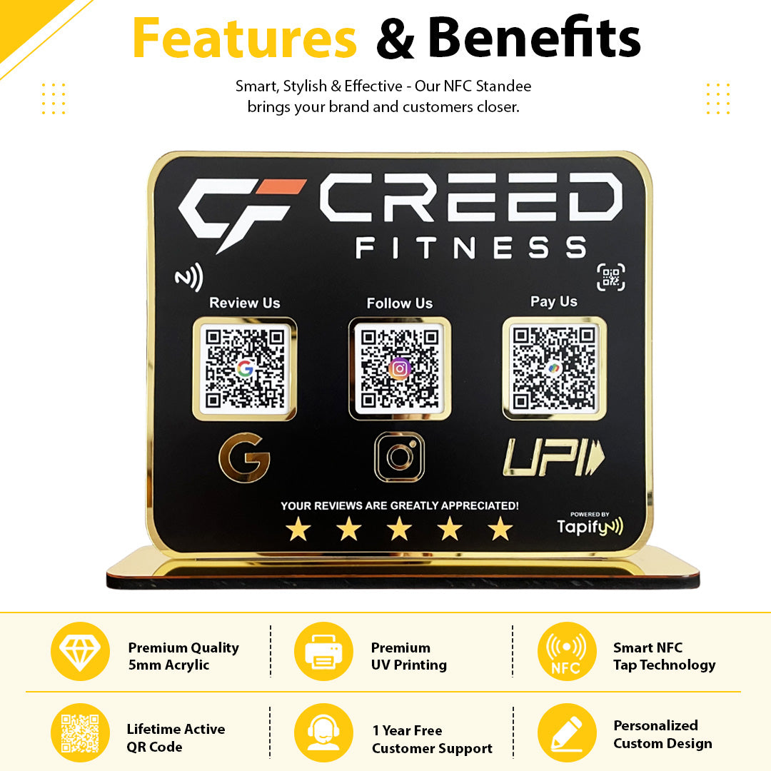 Premium Smart NFC 3-in-1 Table Top Standee | For Gym Fitness - Black Colour