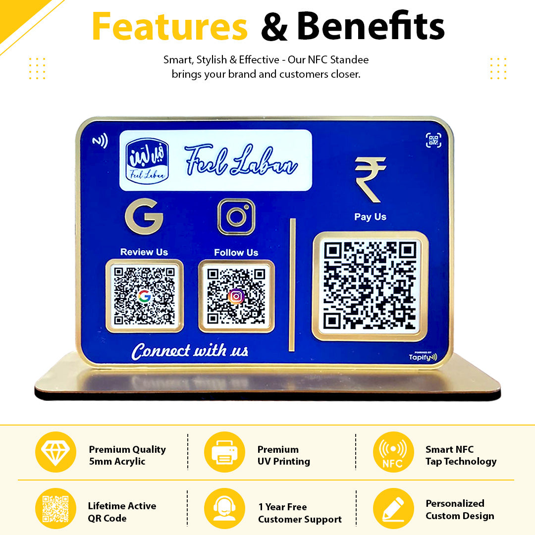 Big UPI + Social Media - Smart NFC 3-in-1 Table Top Standee | Blue Colour